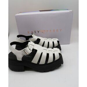 Katy Perry Womens Geli Combat Fisherman Sandals 7.5M White Chunky Platform NEW